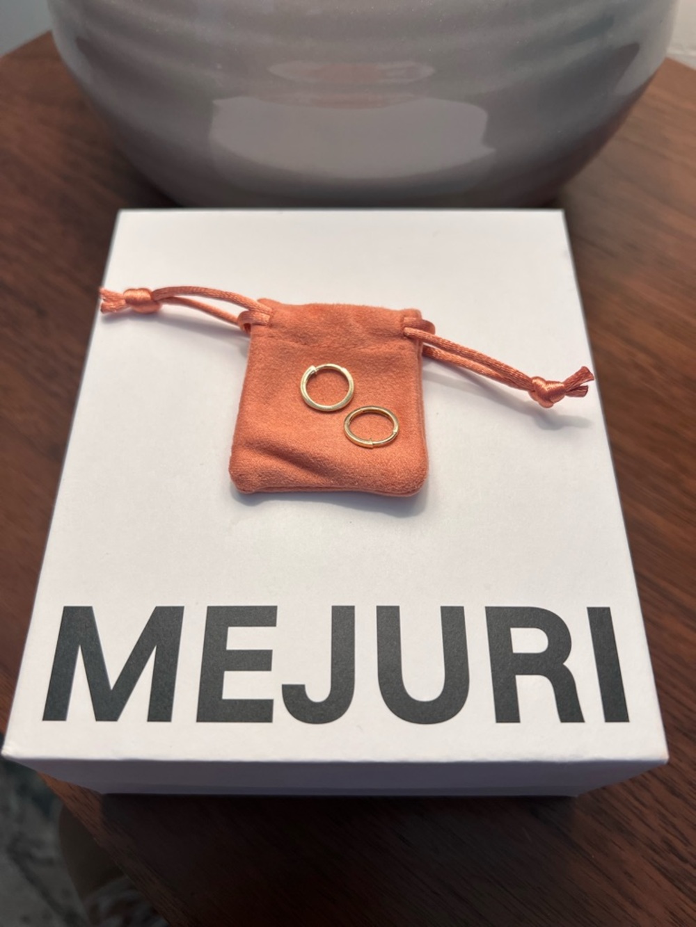 Mejuri Gold Mini Hoop Earrings with Coral Pouch